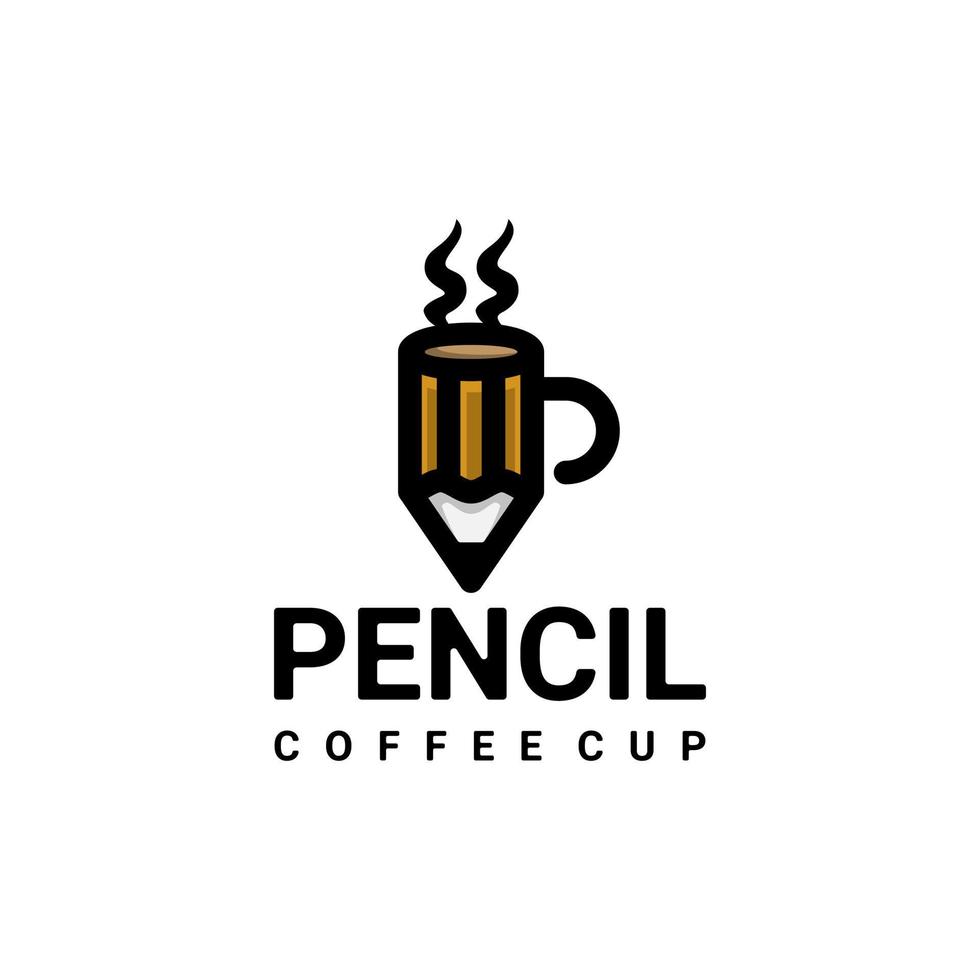 Double Meaning Logo Design Combination of pencil and coffee cup vector