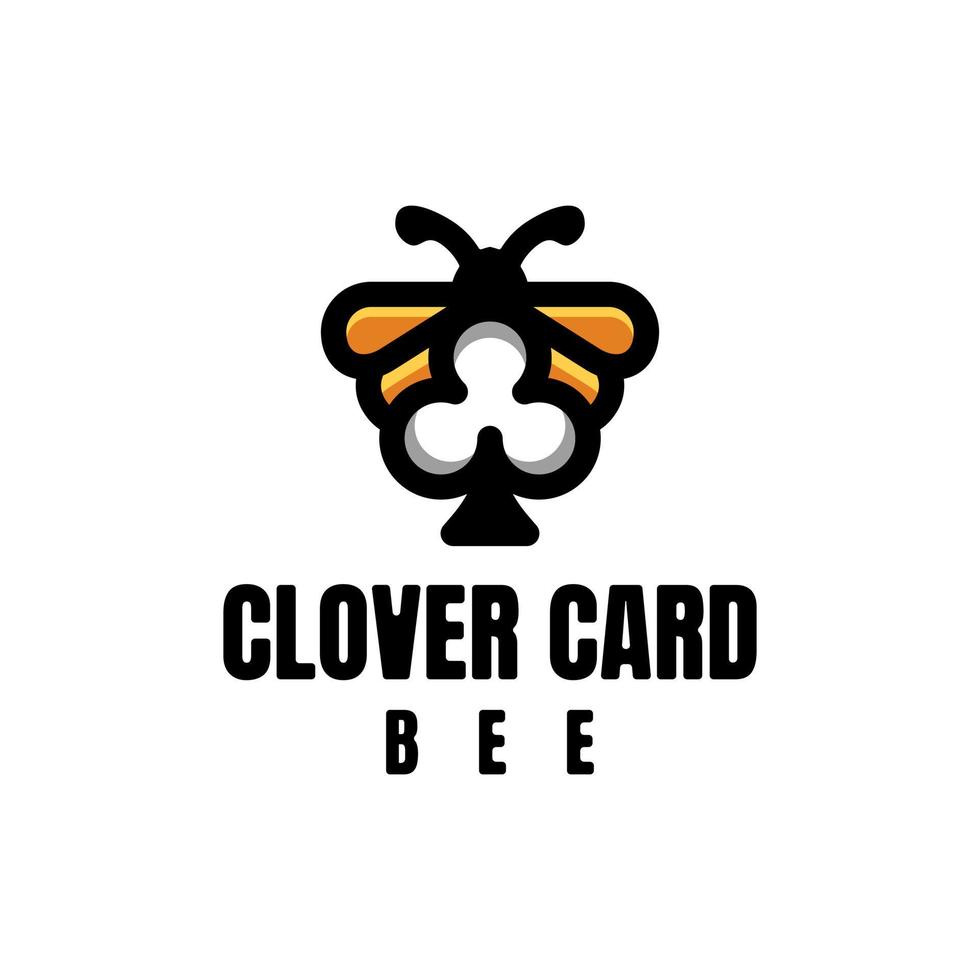 combinación de cartas de trébol apuesta y abeja en fondo blanco, vector de logotipo de diseño editable