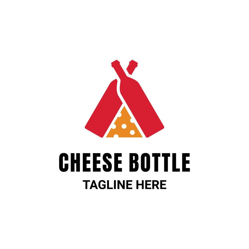 combinación de queso con botella de vino, diseño de logotipo vectorial minimalista plano en color de fondo blanco vector