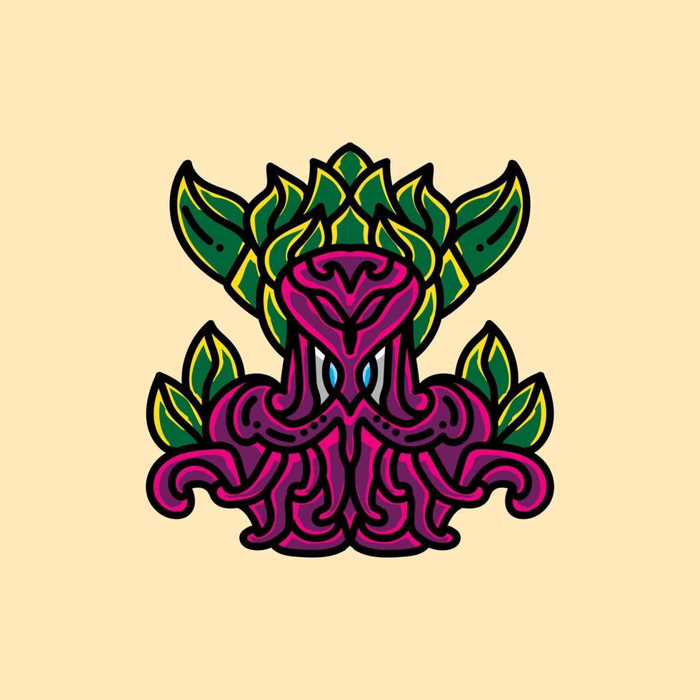 octopus with full color leaf ornament vector