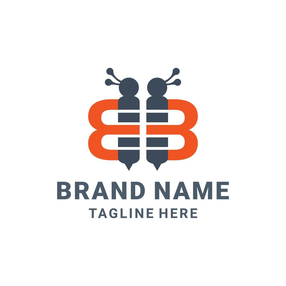 Letter B combination and bee with white background, vector logo design flat minimalist