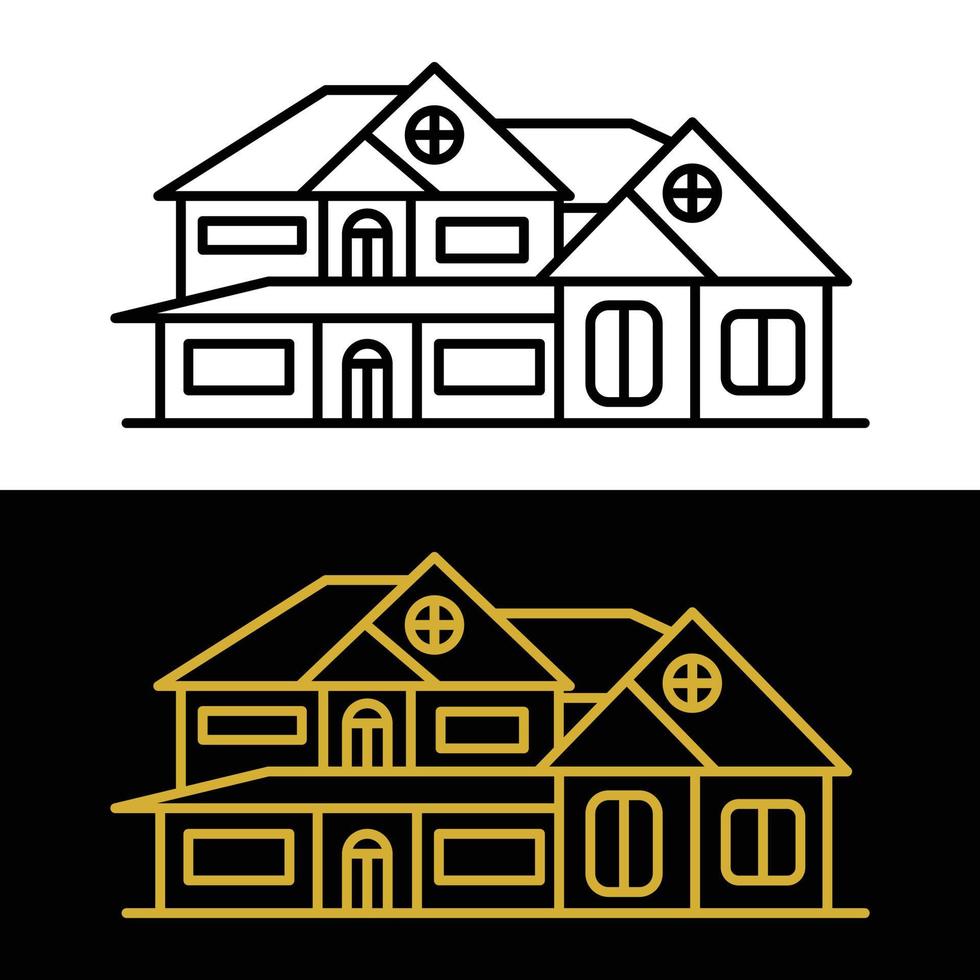 Vector logo design Home with line art style In color black ,white and gold