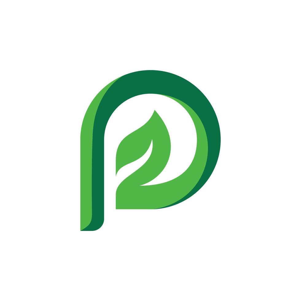 Initial letter P and leaf in background white ,vector logo design vector