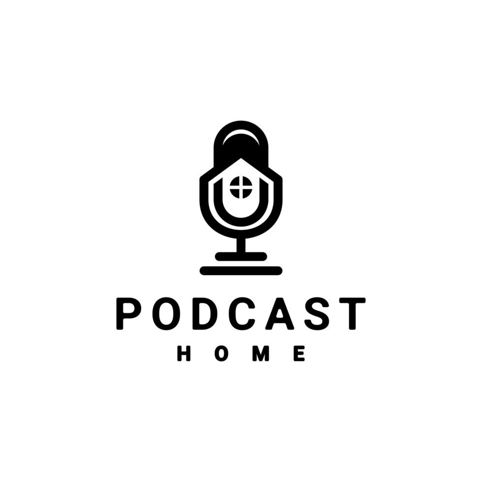 Dual Meaning Logo Design Combination of microphone and home podcast vector