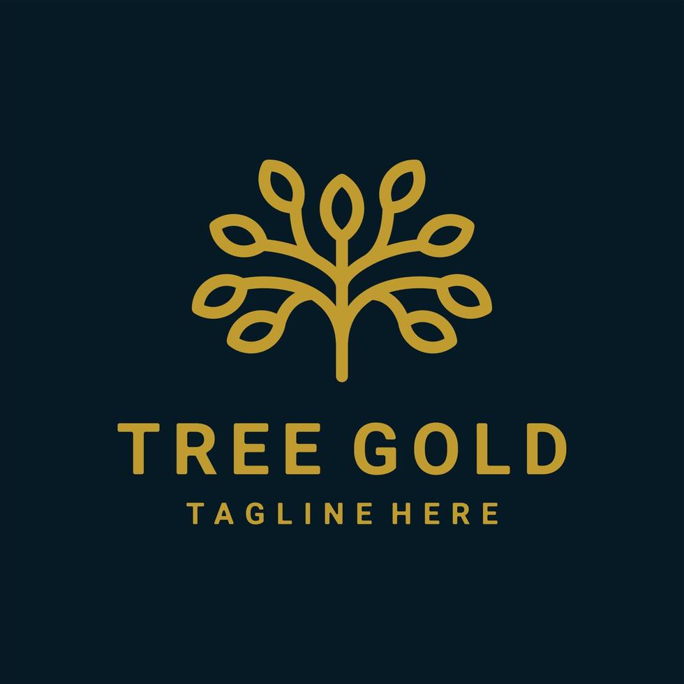 Tree Gold icon with line art style ,logo design vector editable