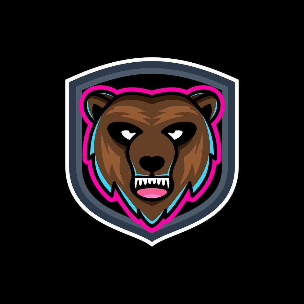 oso en fondo negro, diseño de logotipo de vector de dibujos animados editable