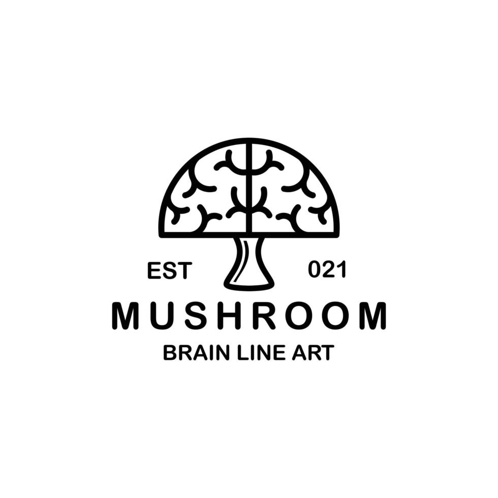 Brain mushrooms with line art style in background white , template vector logo design as you editable