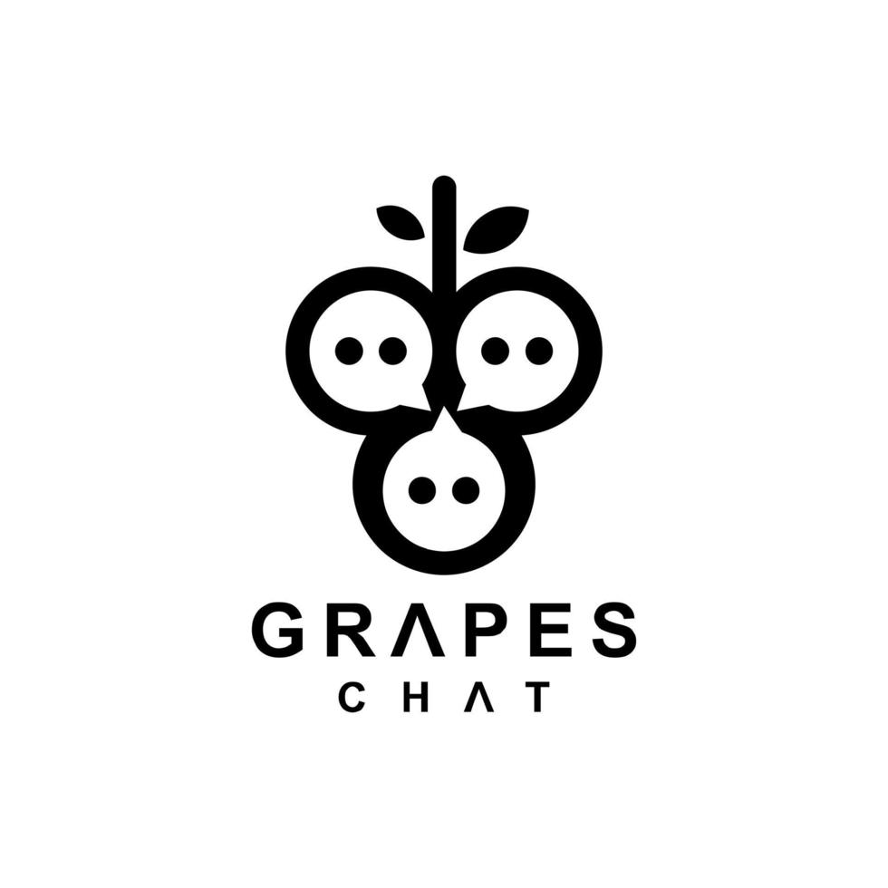 combinación de uvas de frutas y mensaje de chat con un estilo minimalista plano en fondo blanco, diseño de logotipo vectorial de plantilla editable vector