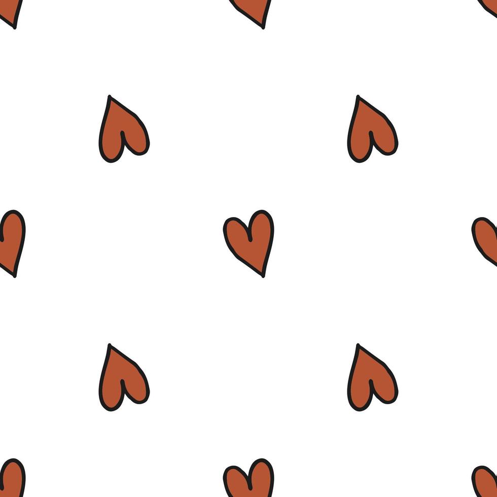 Seamless pattern. Doodle style hand drawn. Nature, animals and elements. Vector illustration. Red hearts on a white background.