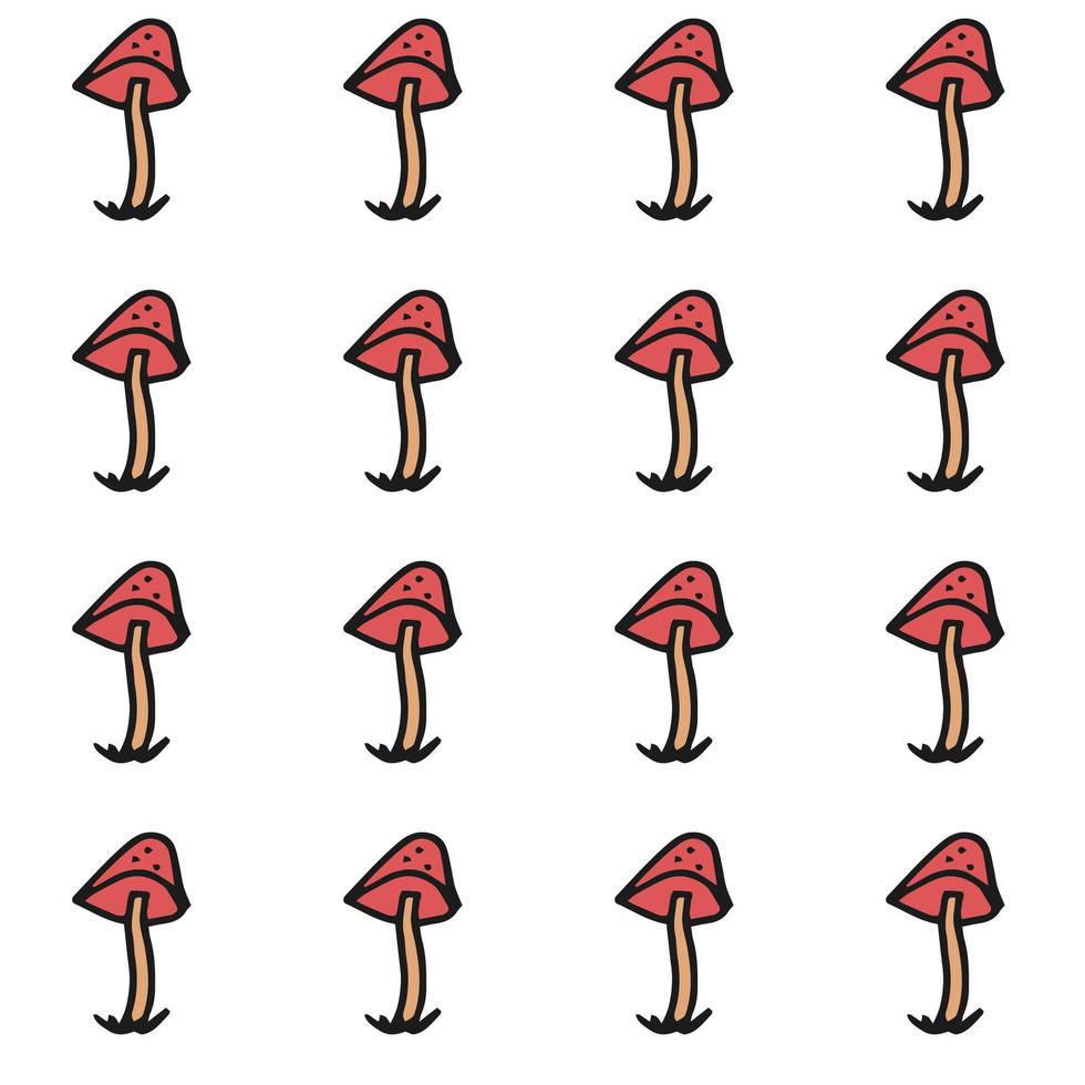 Seamless pattern. Doodle style hand drawn. Nature, animals and elements. Vector illustration. Red fly agarics on a white background.