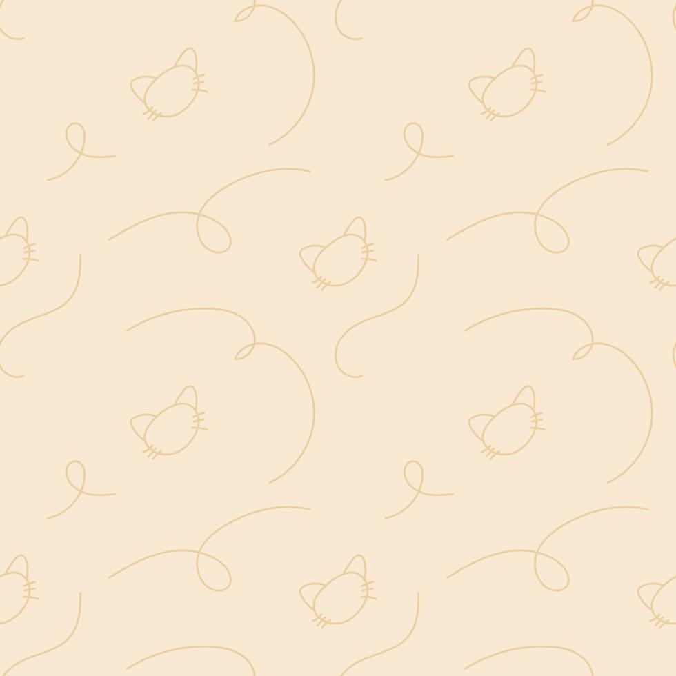Seamless pattern. Feline seamless pattern. Cats faces with lines on a beige background. vector