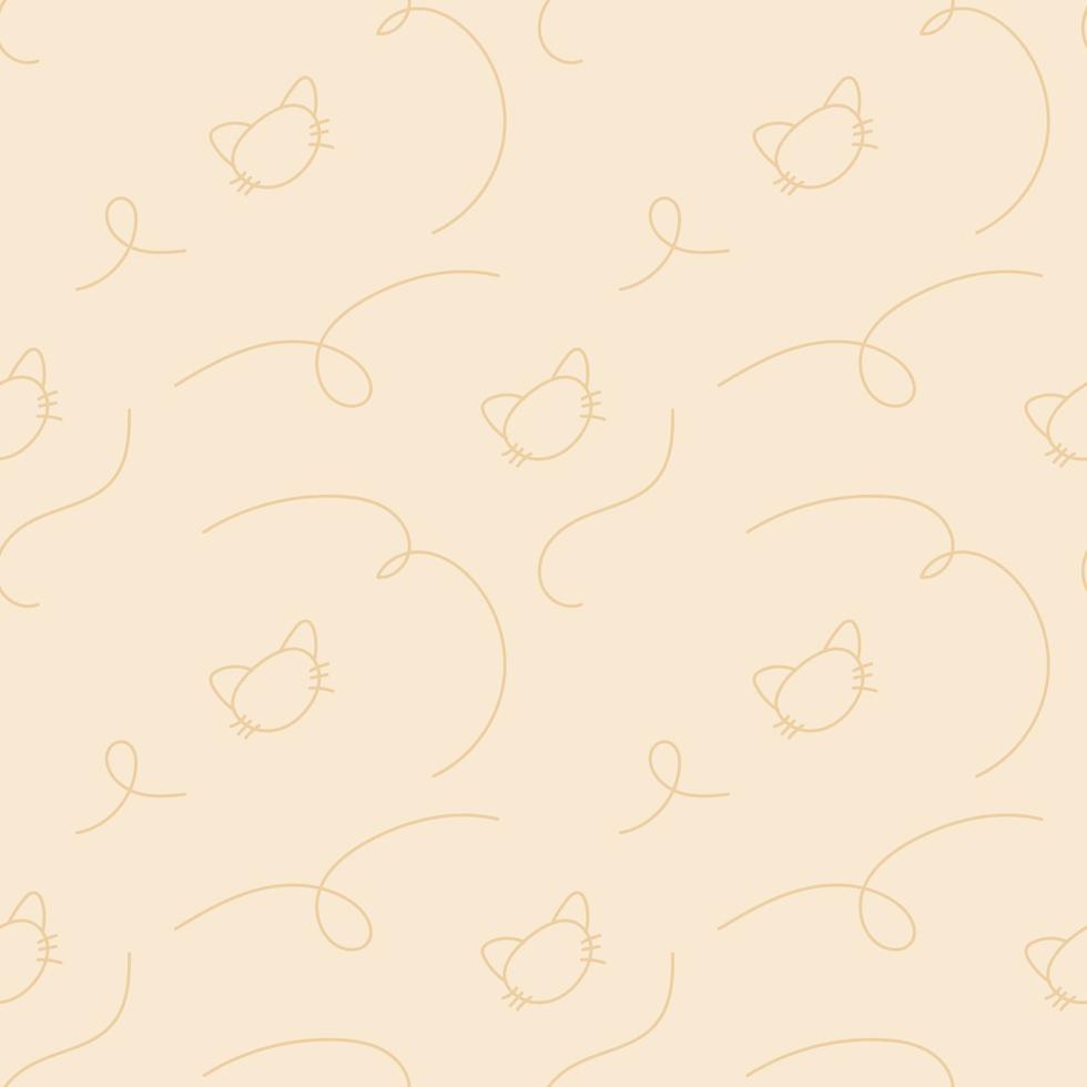 Seamless pattern. Feline seamless pattern. Cats faces with lines on a beige background. vector