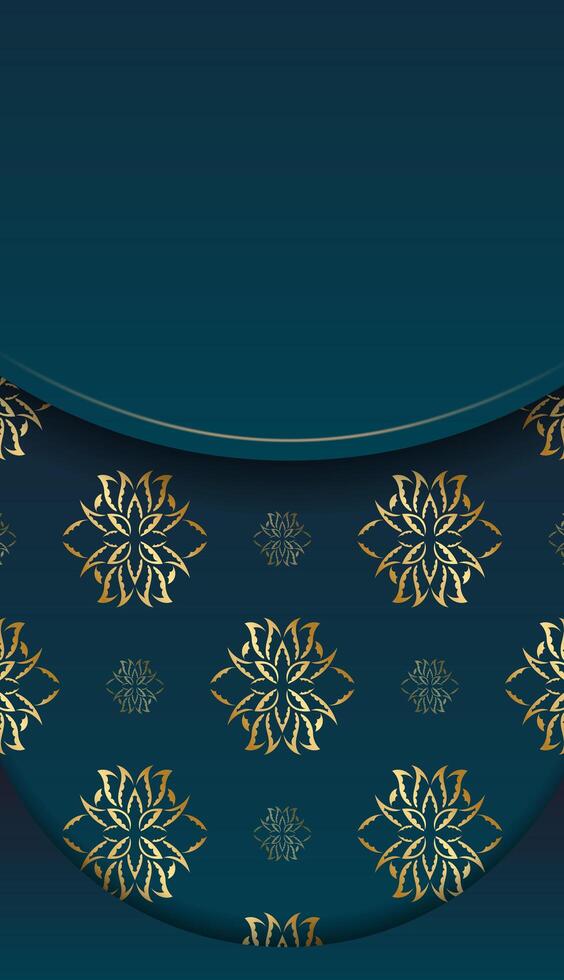 Background with gradient blue color with mandala gold pattern for design under your text vector