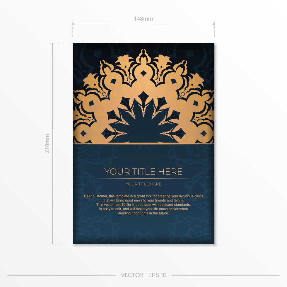 Dark blue postcard template with abstract mandala ornament. Elegant and classic elements are great for decorating. illustration. vector