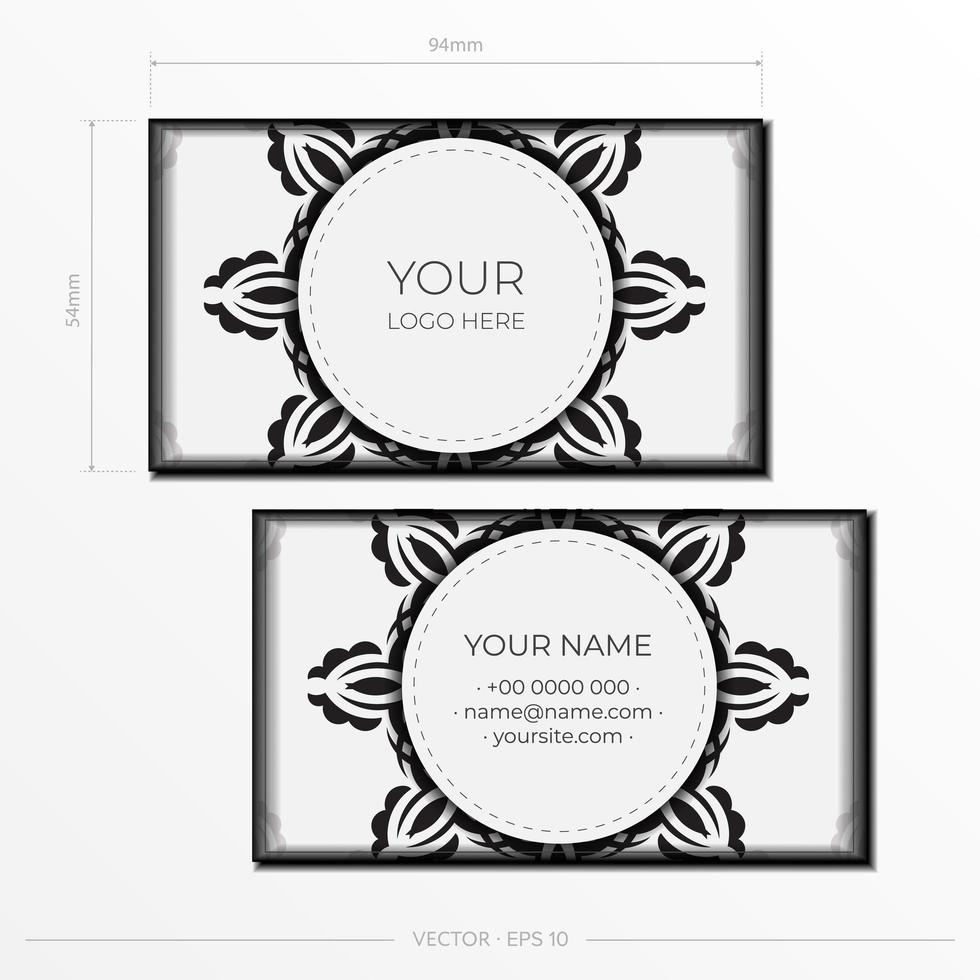 White luxury Business cards. Decorative business card ornaments, oriental pattern, illustration. Ready to print, meet the requirements of the printing house. vector