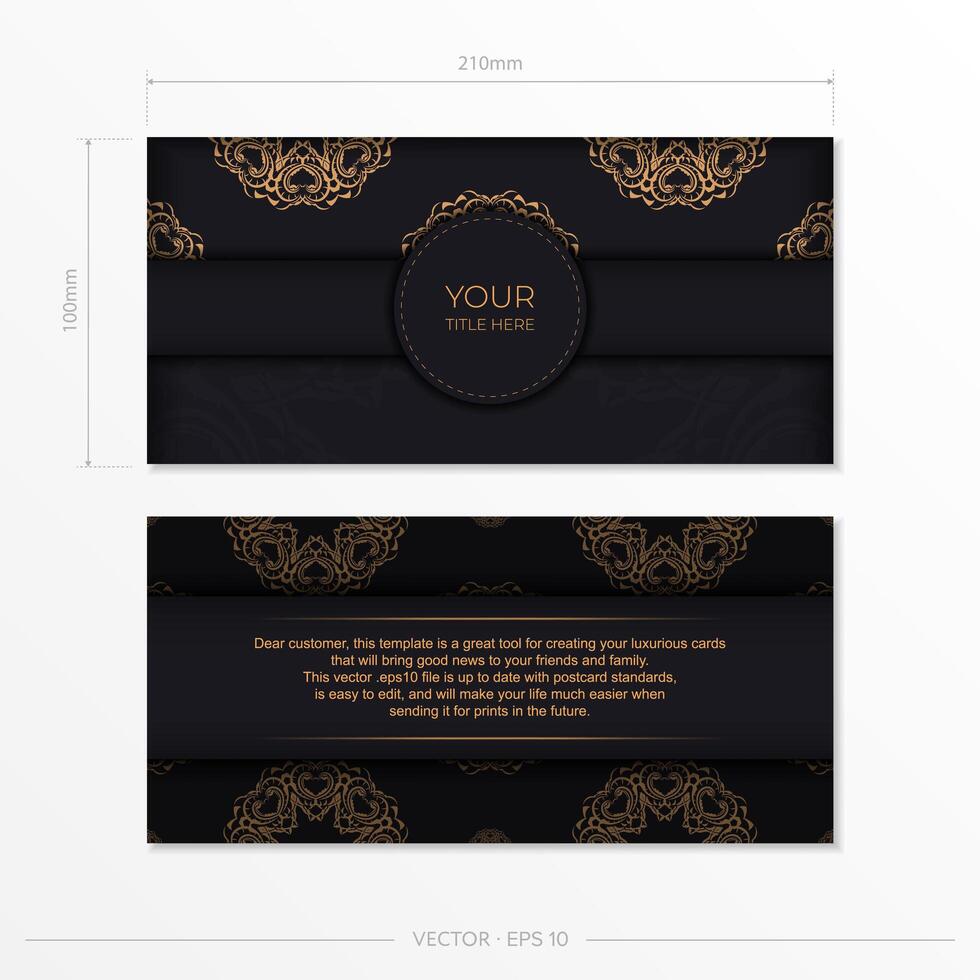 Black luxury invitation card design with gold vintage ornament. Can be used as background and wallpaper. Elegant and classic vector elements ready for print and typography.