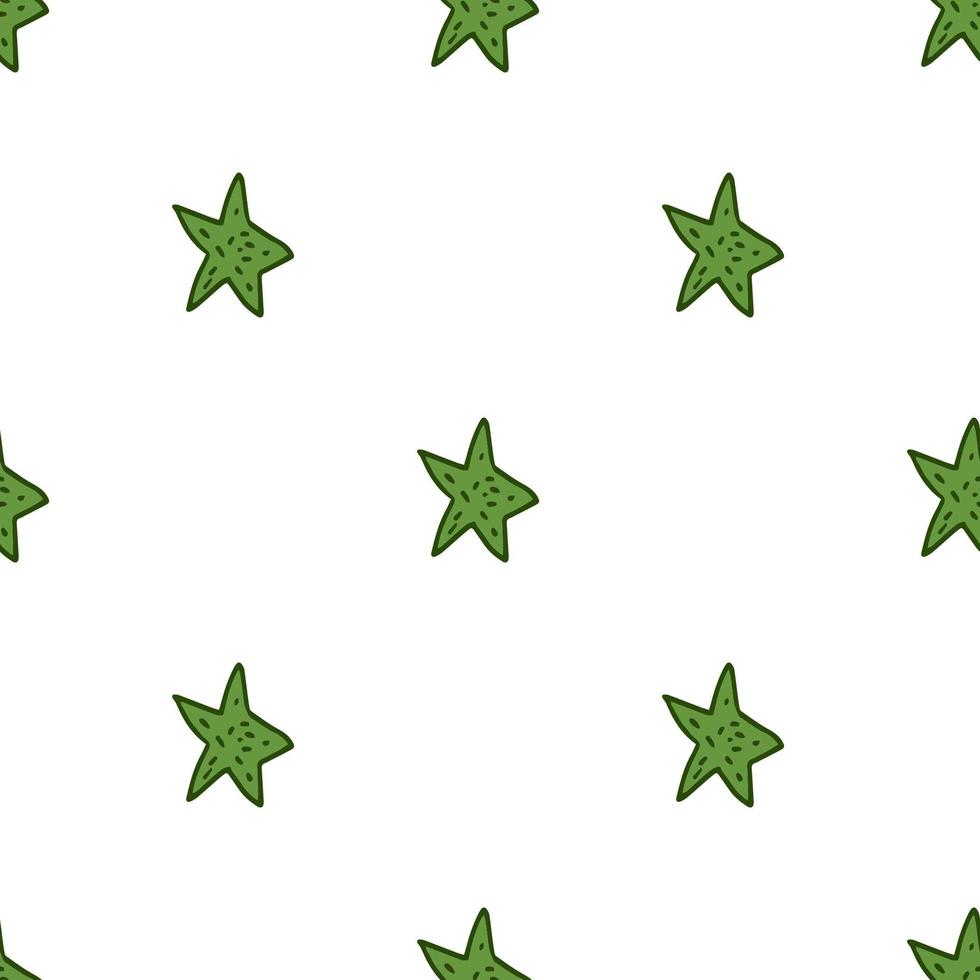 patrón sin costuras estilo garabato dibujado a mano. elementos de la naturaleza ilustración vectorial estrellas verdes sobre un fondo blanco. vector