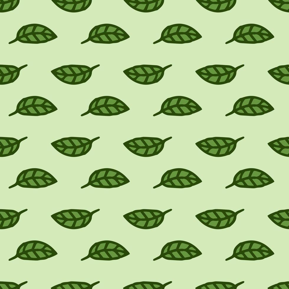 Seamless pattern. Doodle style hand drawn. Nature elements. Vector illustration. Green leaves on a green background.