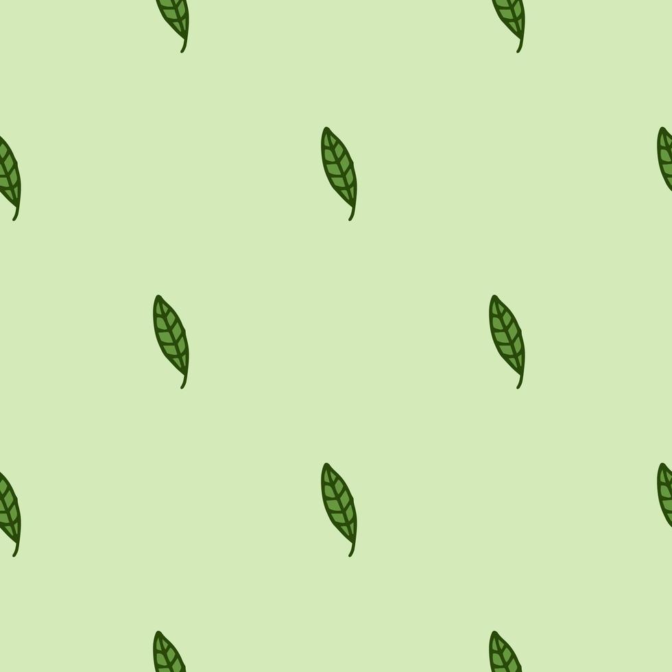 Seamless pattern. Doodle style hand drawn. Nature elements. Vector illustration. Green leaves on a green background.