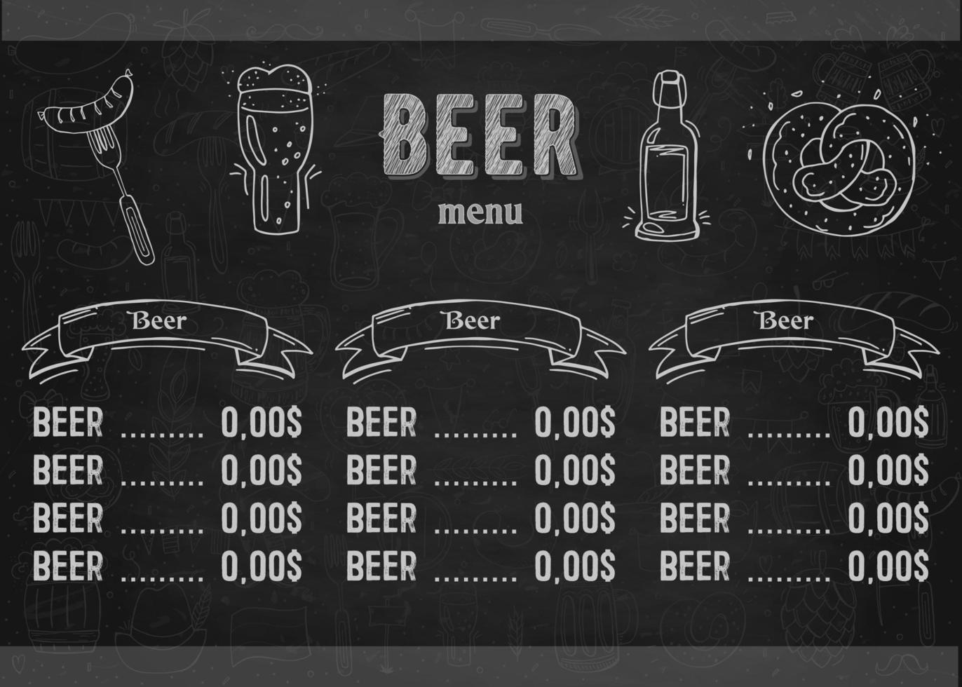 Oktoberfest 2022 - Beer Festival. Hand-drawn Doodle Elements. German Traditional holiday. Octoberfest, Craft Beer. Blue-white rhombus. Horizontal Beer menu. vector