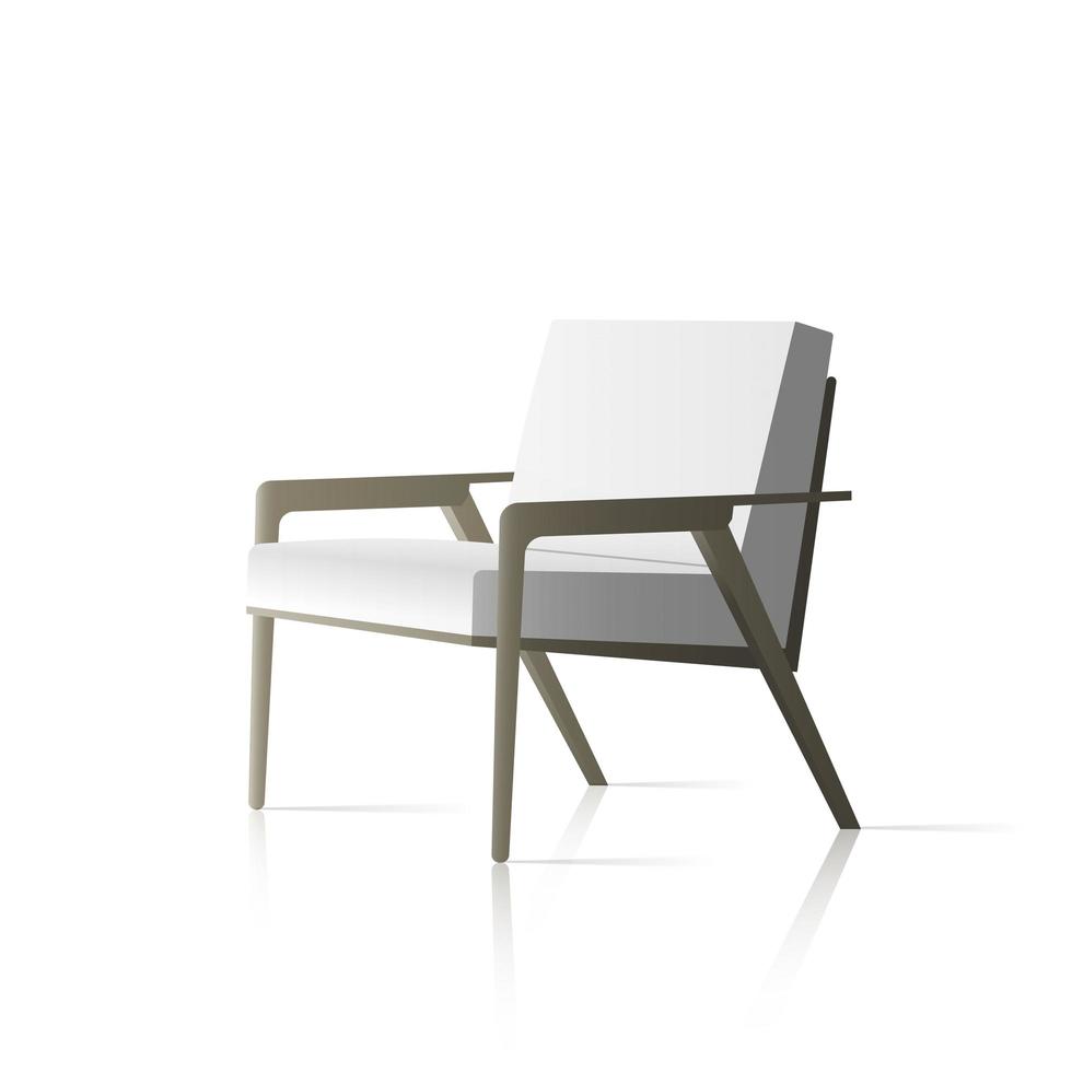 White armchair with wooden legs. Realistic vector armchair in the loft style. Interior design element.