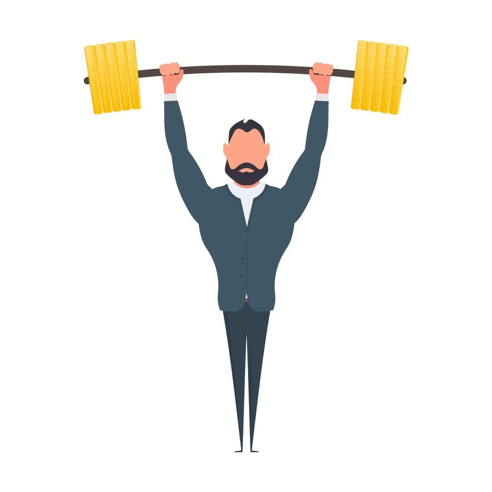 A man in a suit holding a barbell vector