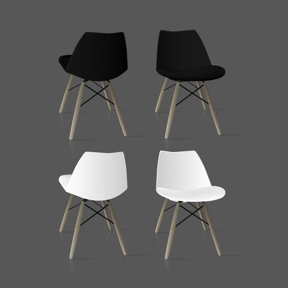 Black armchair in the loft style. Armchair front and rear view. Realistic vector chair isolated on gray background.