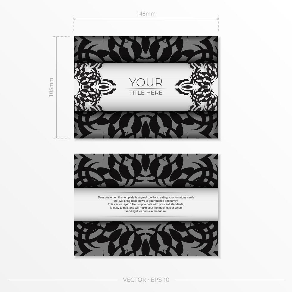 Luxurious white rectangular postcard template with vintage abstract ornament. Elegant and classic vector elements ready for print and typography.