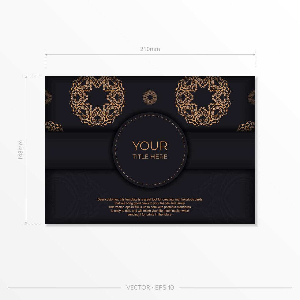 Black luxury invitation card design with gold vintage ornament. Can be used as background and wallpaper. Elegant and classic vector elements ready for print and typography.