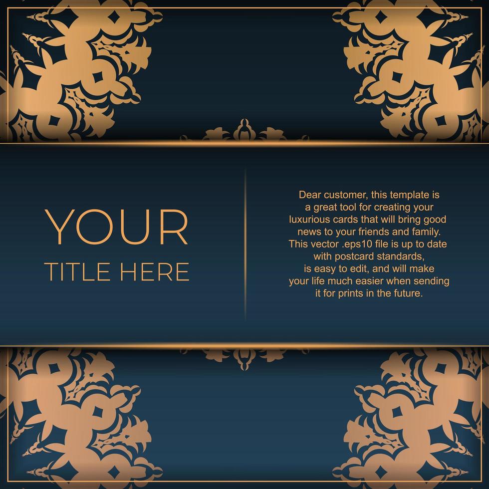 Dark blue postcard template with abstract mandala ornament. Elegant and classic vector elements are great for decoration.