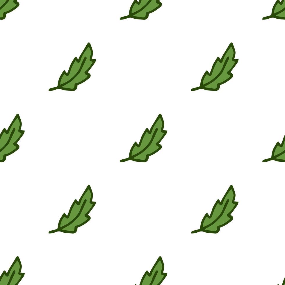 Seamless pattern. Doodle style hand drawn. Nature elements. Vector illustration. Green leaves on a white background.