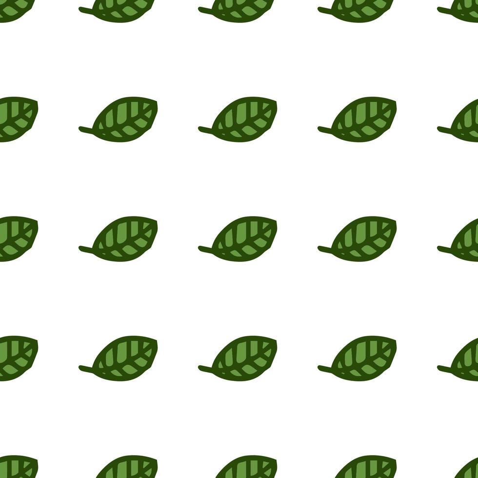 Seamless pattern. Doodle style hand drawn. Nature elements. Vector illustration. Green leaves on a white background.