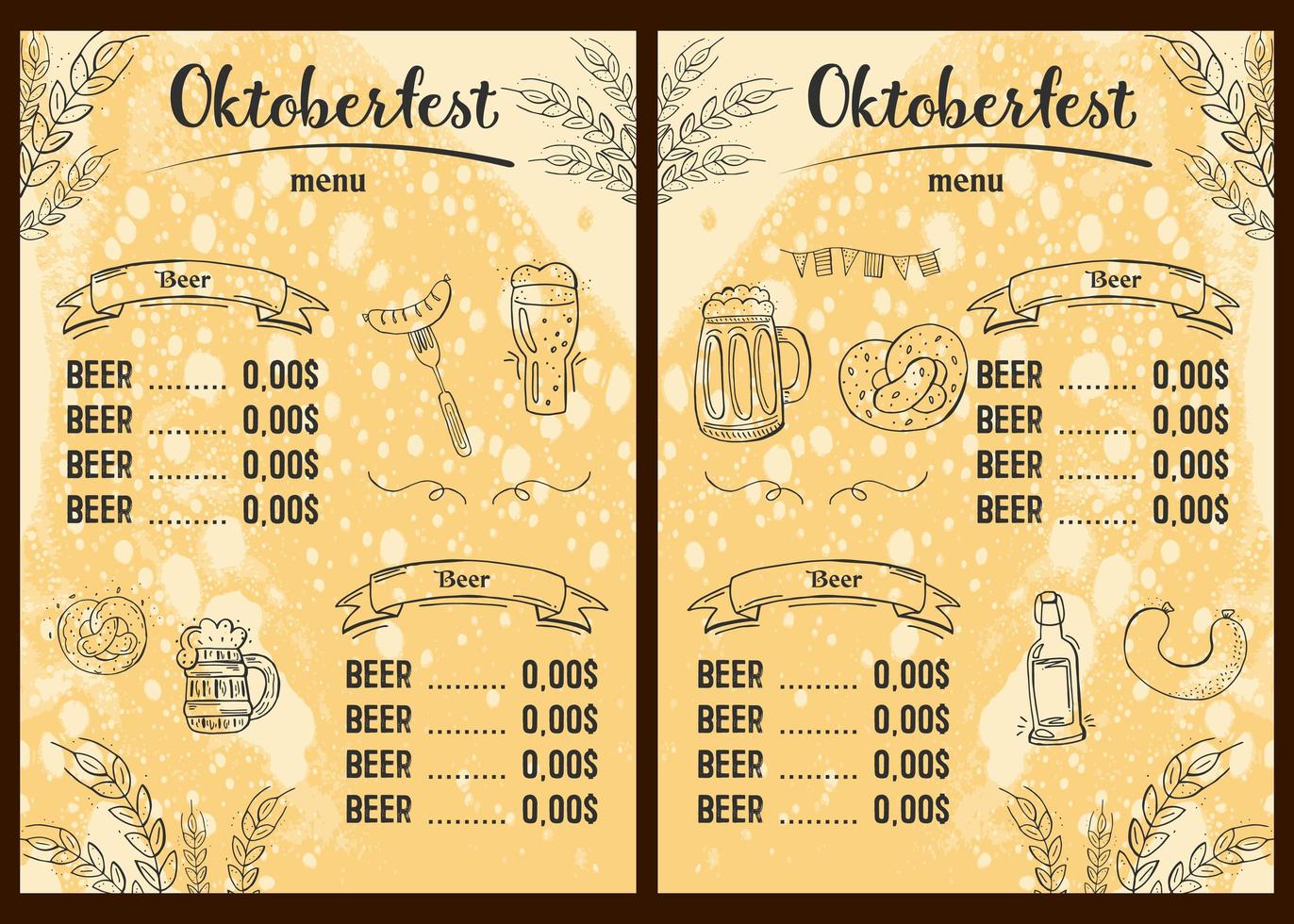 Oktoberfest 2022 - Beer Festival. Hand-drawn Doodle Elements. German Traditional holiday. Octoberfest, Craft Beer. Blue-white rhombus. Vertical Beer Menu. vector