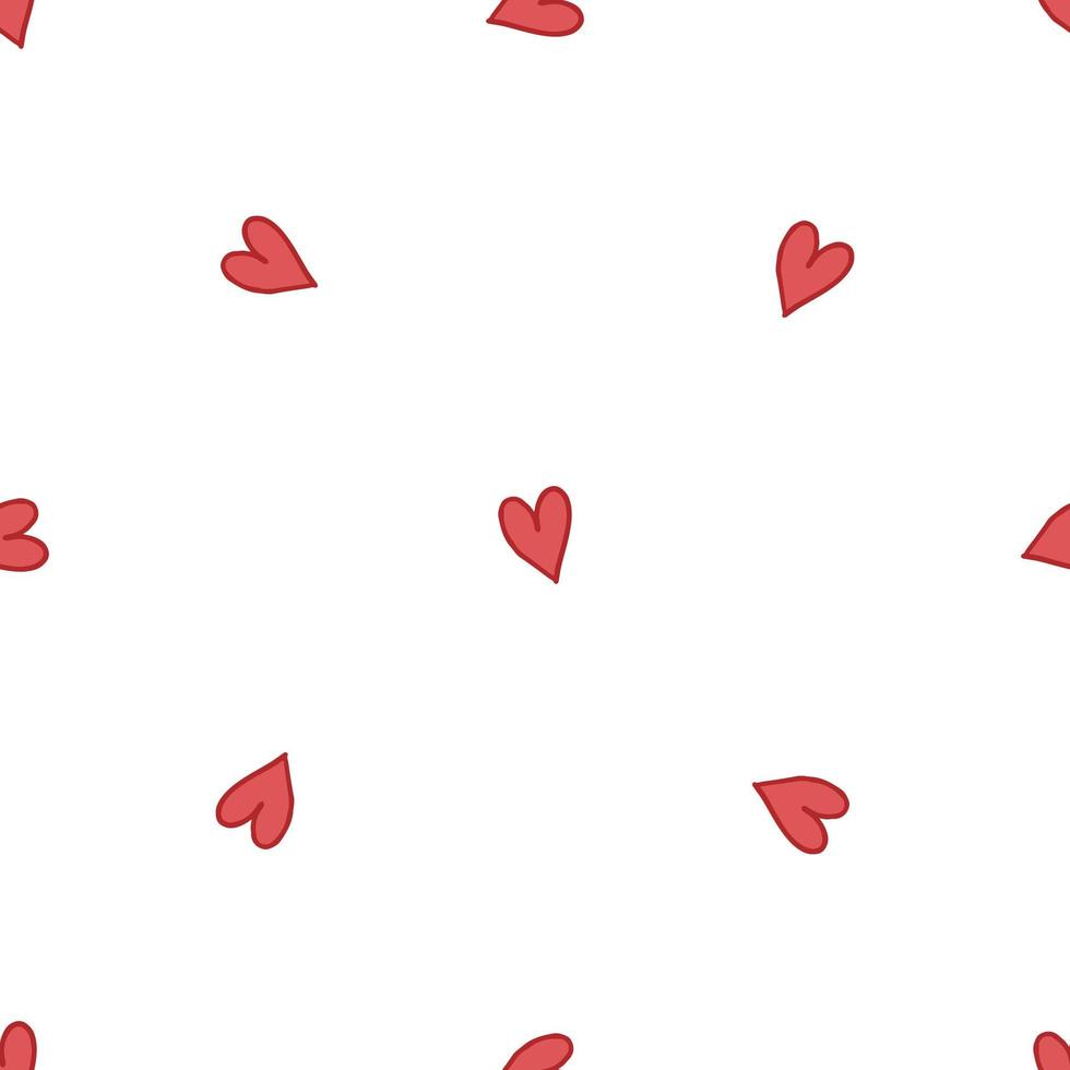Seamless pattern. Doodle style hand drawn. Nature, animals and elements. Vector illustration. Red hearts on a white background.