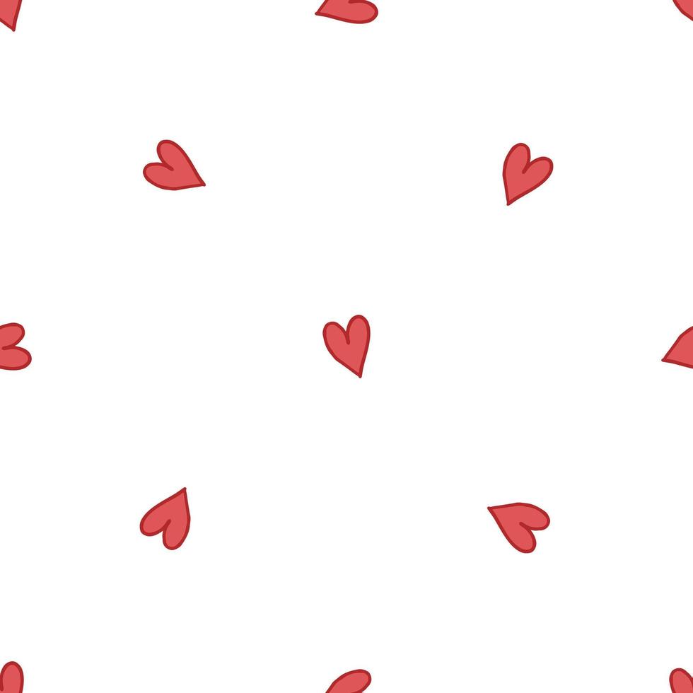 Seamless pattern. Doodle style hand drawn. Nature, animals and elements. Vector illustration. Red hearts on a white background.