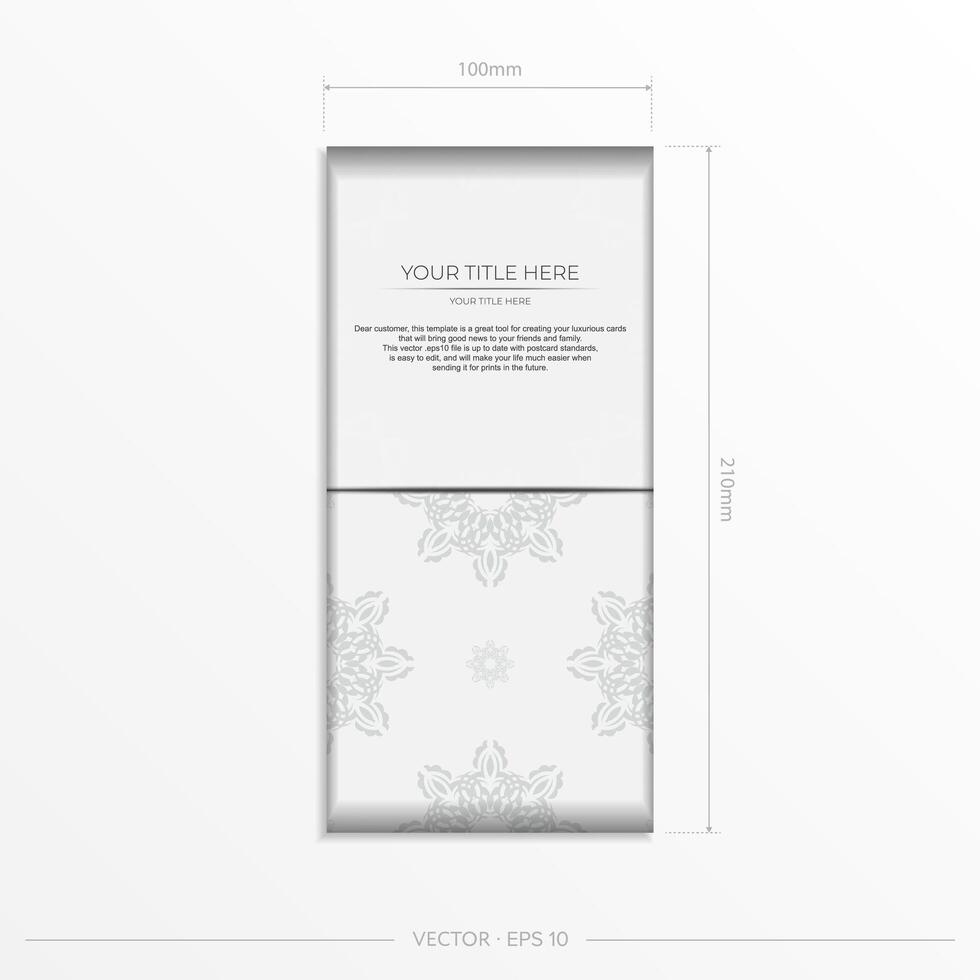 Luxurious white rectangular invitation card template with vintage indian ornaments. Elegant and classic vector elements ready for print and typography.