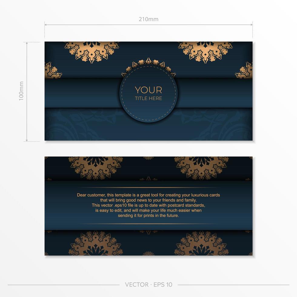 Dark blue invitation card template with Indian ornament. Elegant and classic vector elements ready for print and typography.