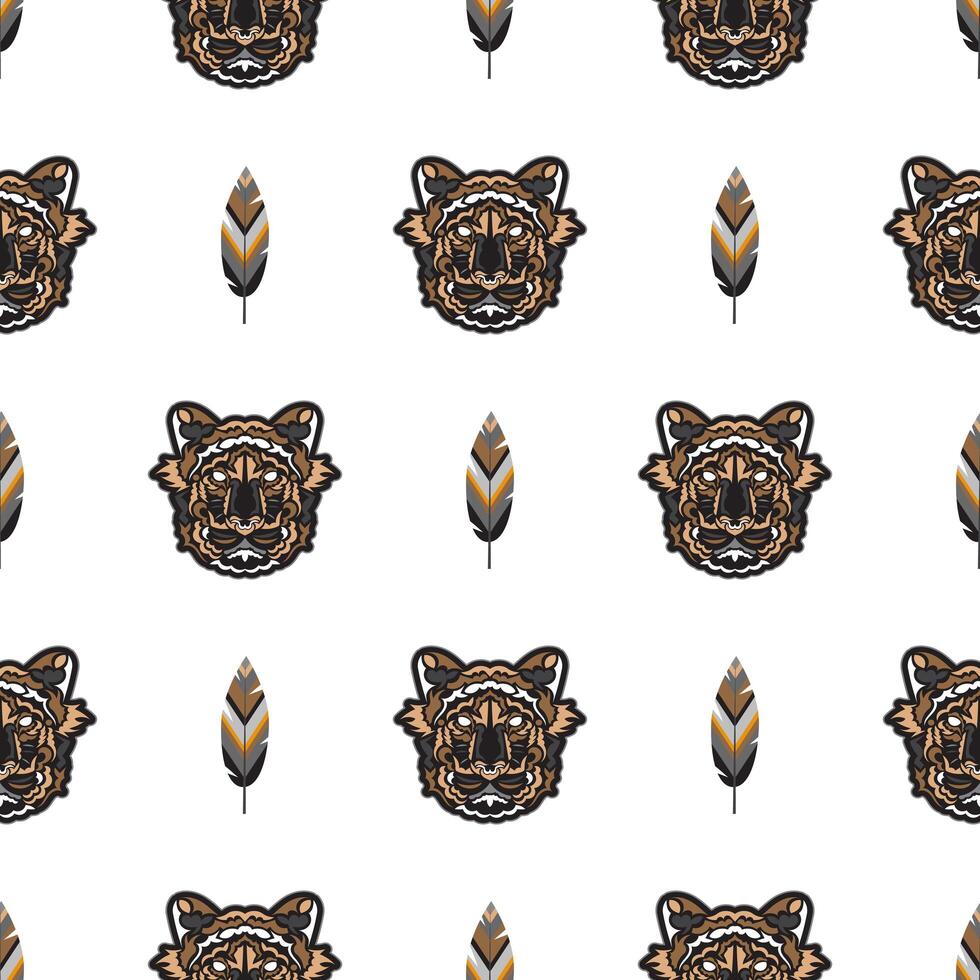 Seamless pattern with tiger head. Vector illustration.