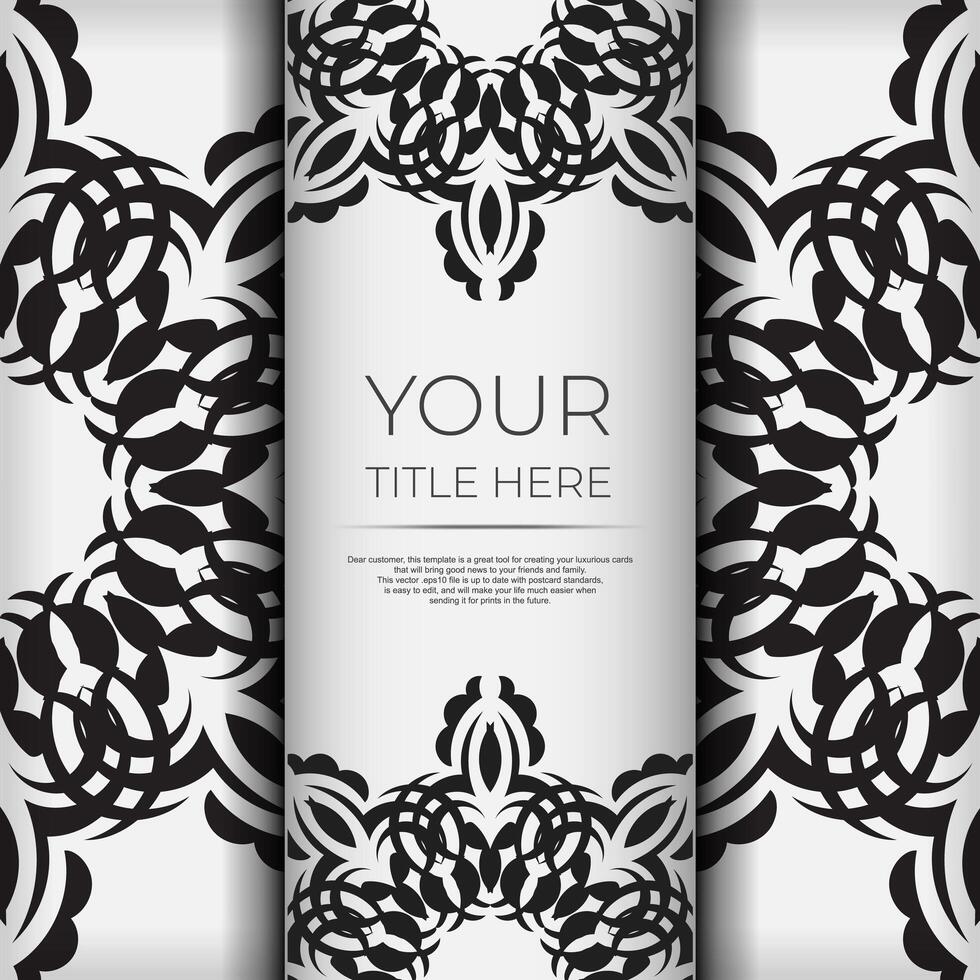 Luxurious white square postcard template with vintage abstract ornament. Elegant and classic vector elements ready for print and typography.