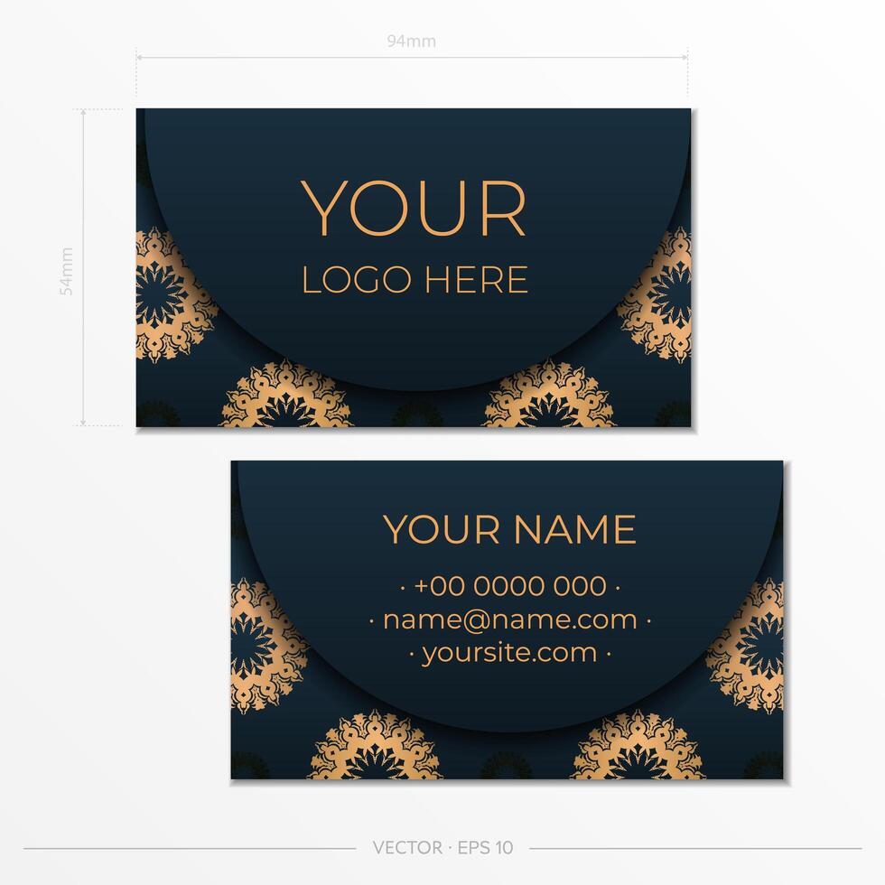Blue Business Cards Template with Decorative Ornaments Business Cards, Oriental Pattern, Illustration. vector