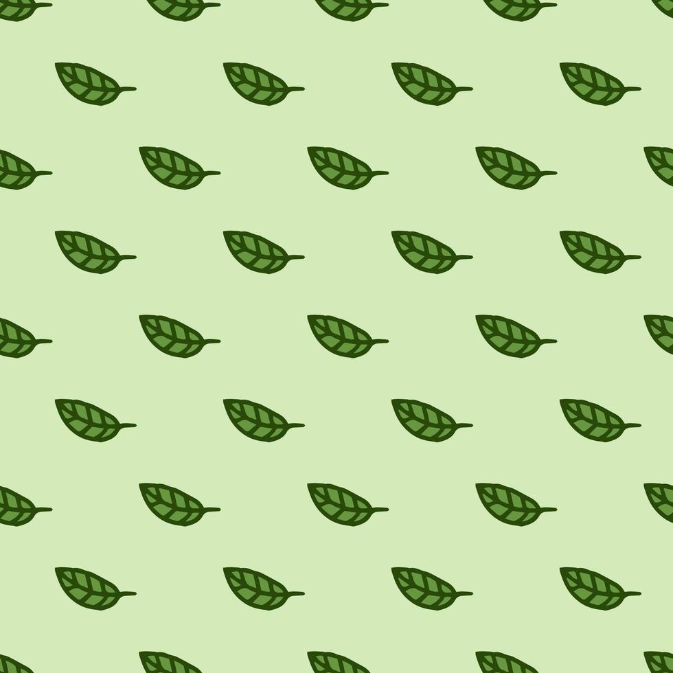 Seamless pattern. Doodle style hand drawn. Nature elements. Vector illustration. Green leaves on a green background.