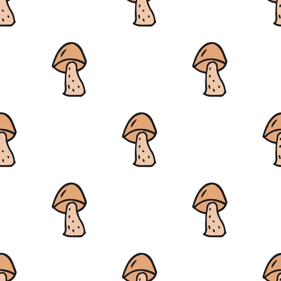 Seamless pattern. Doodle style hand drawn. Nature, animals and elements. Vector illustration. Beige mushrooms on a white background.