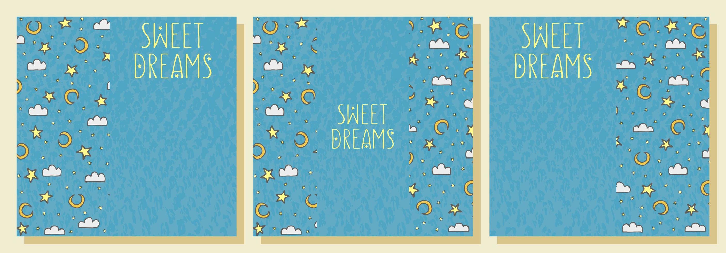 Abstract background with night sky. Sweet dreams. Good night. Stars, moon, clouds on a blue background. Postcard, card, banner. Set. vector