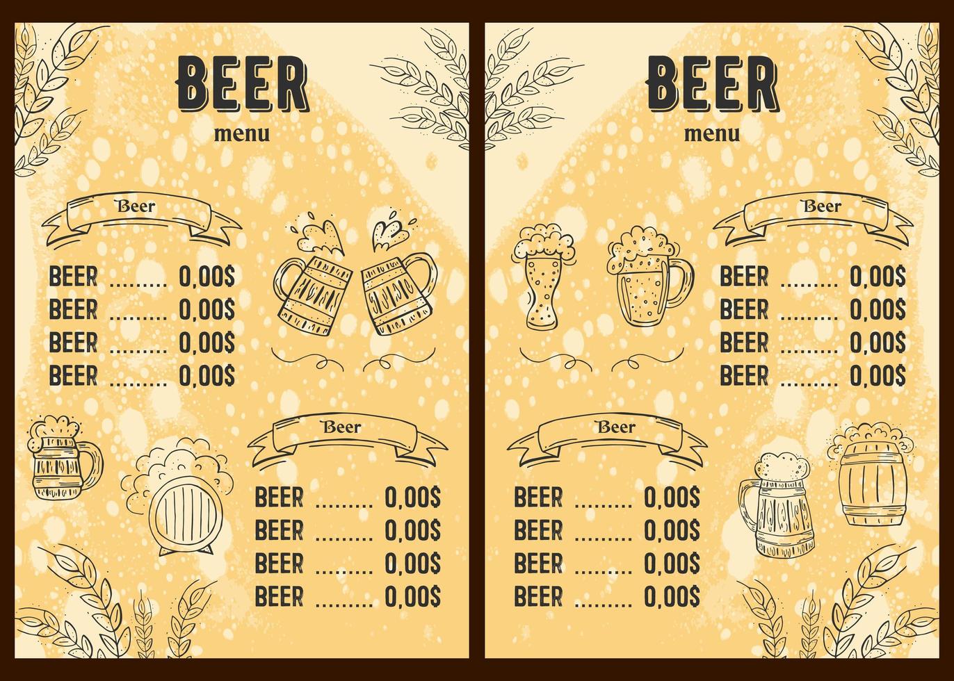 Oktoberfest 2022 - Beer Festival. Hand-drawn Doodle Elements. German Traditional holiday. Octoberfest, Craft Beer. Blue-white rhombus. Vertical Beer Menu. vector