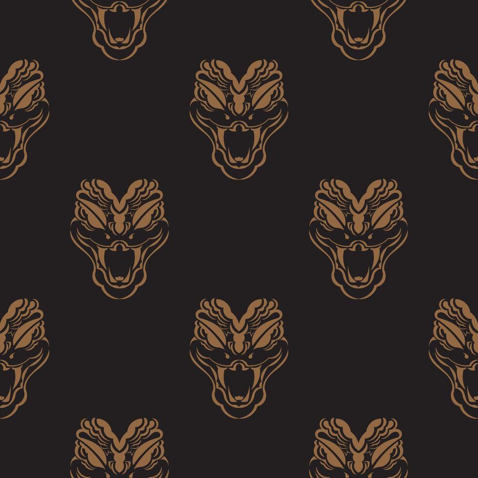 Dark seamless pattern with snake head. Vector illustration.