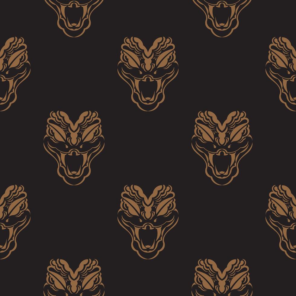 Dark seamless pattern with snake head. Vector illustration.