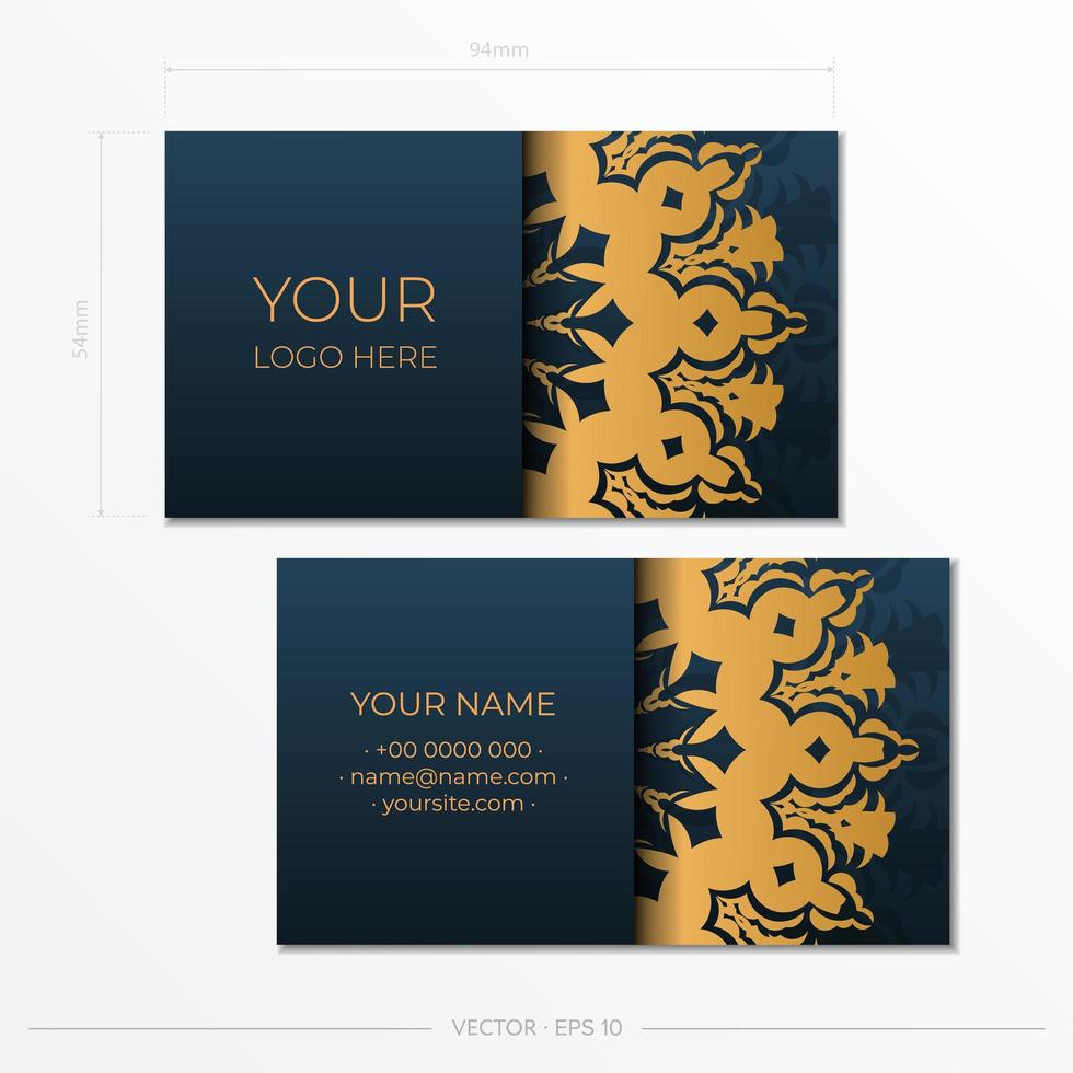 plantilla de tarjetas de visita azul con adornos decorativos tarjetas de visita, patrón oriental, ilustración. vector
