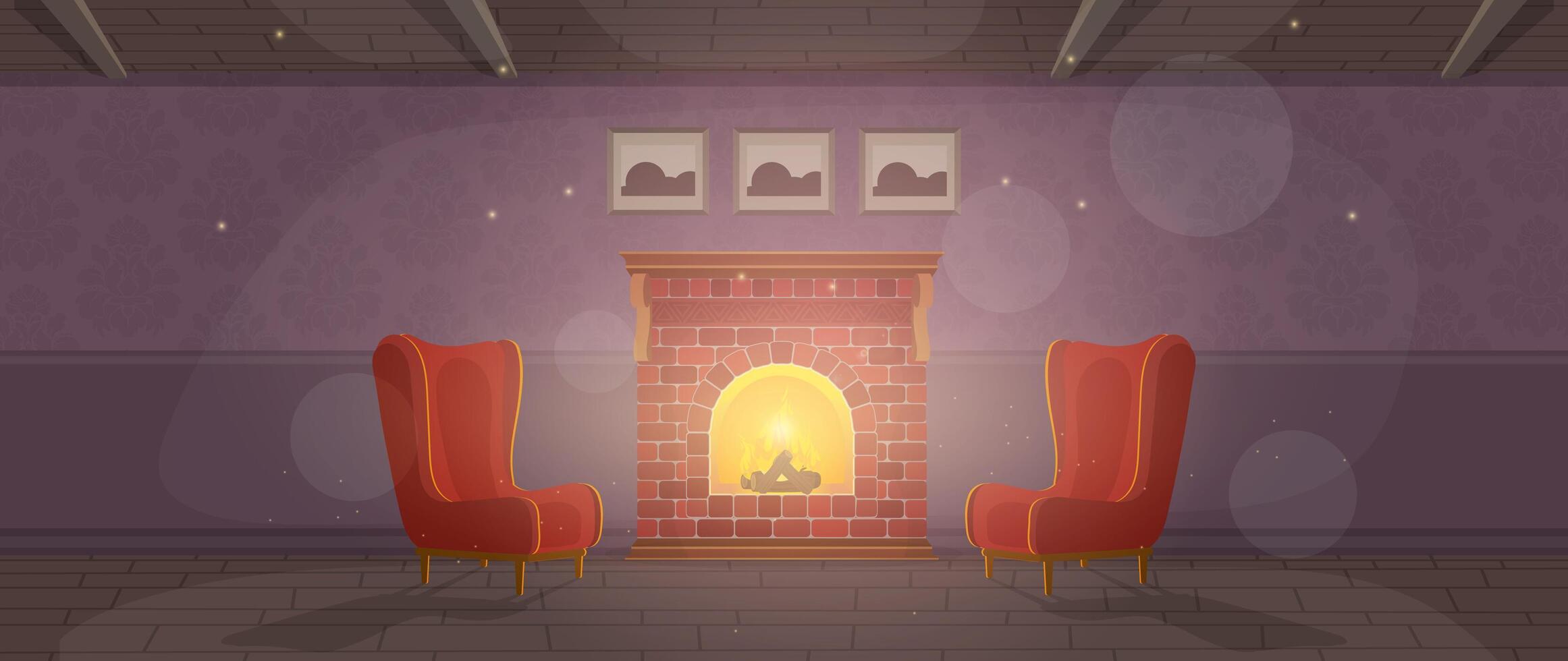 A cartoon illustration of a fireplace in a room vector