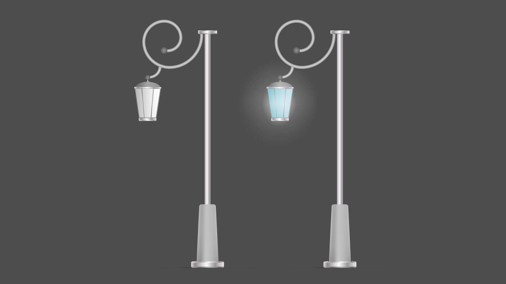 A set of Metallic lanterns that shine. Lamp post with realistic light. Vector. vector