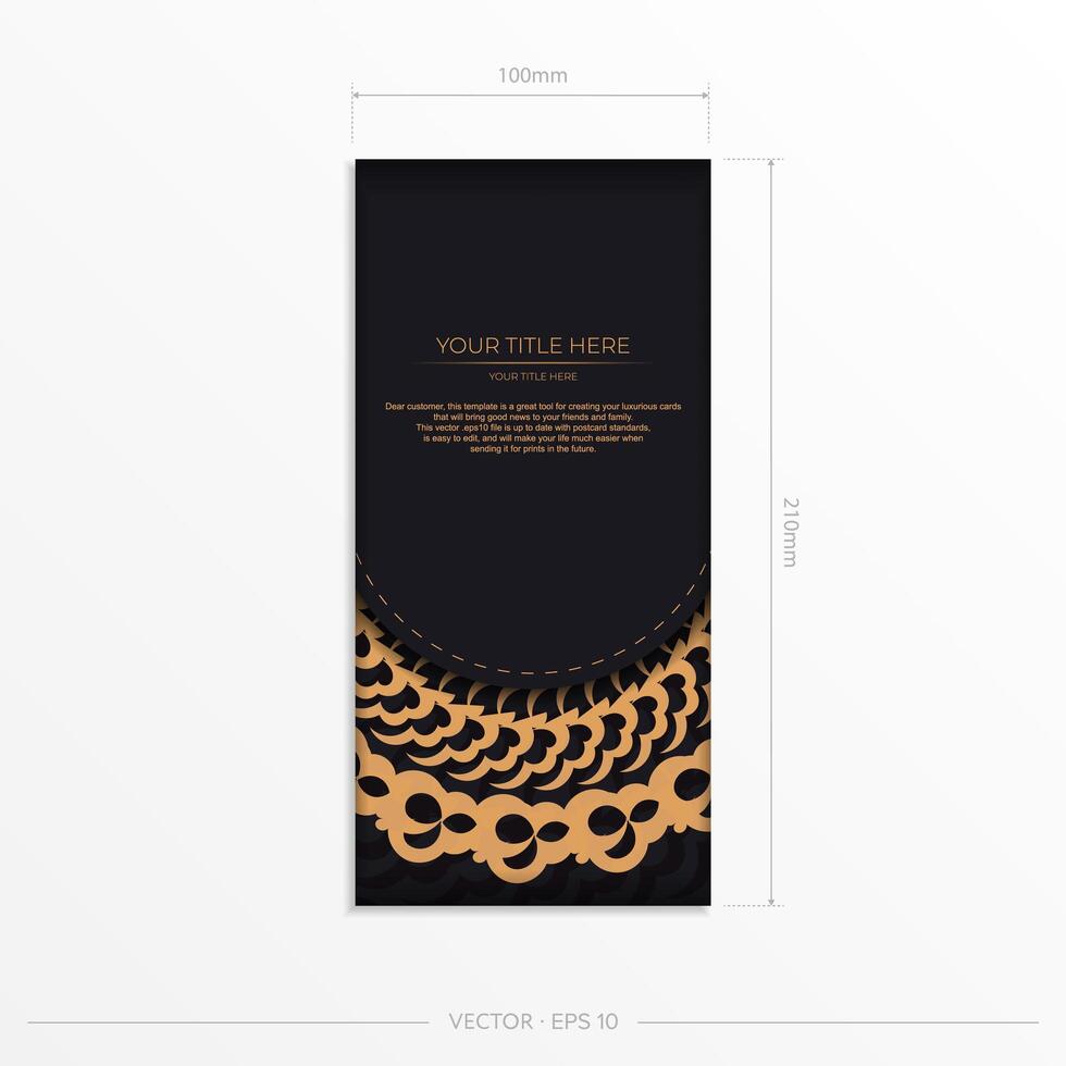 Dark black gold invitation card template with white Indian ornaments. Elegant and classic elements ready for print and typography. illustration. vector
